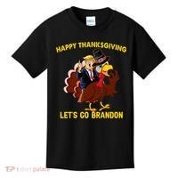 Riding Turkey Happy Thanksgiving Lets Go Brandon Trump Kids T-Shirt thumb 0
