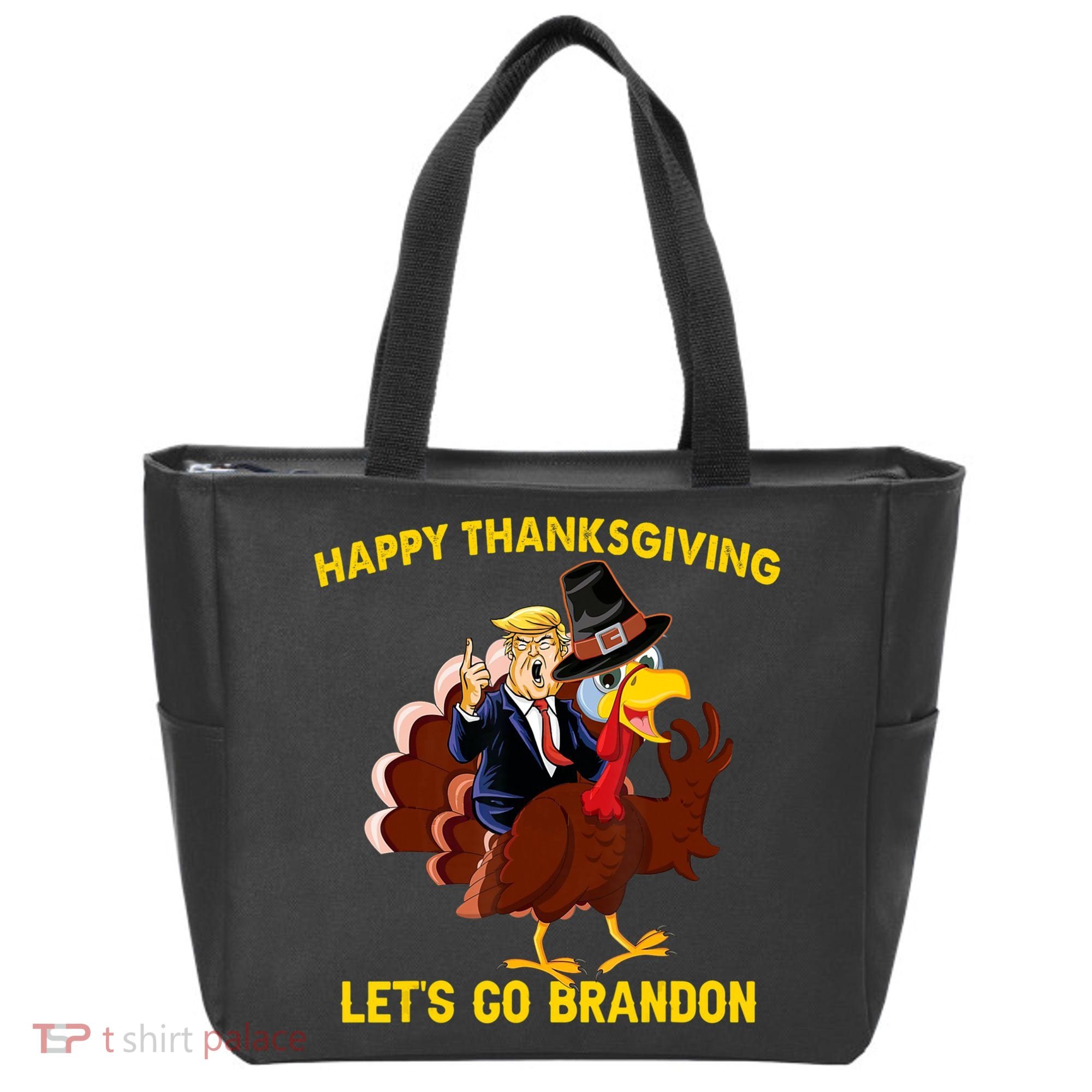 Riding Turkey Happy Thanksgiving Lets Go Brandon Trump Tote Bag