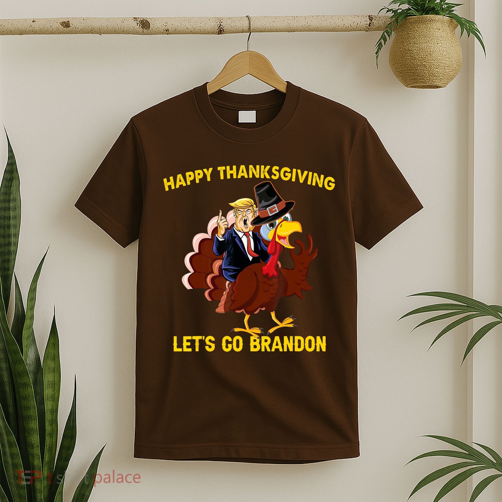 Riding Turkey Happy Thanksgiving Lets Go Brandon Trump T-Shirt