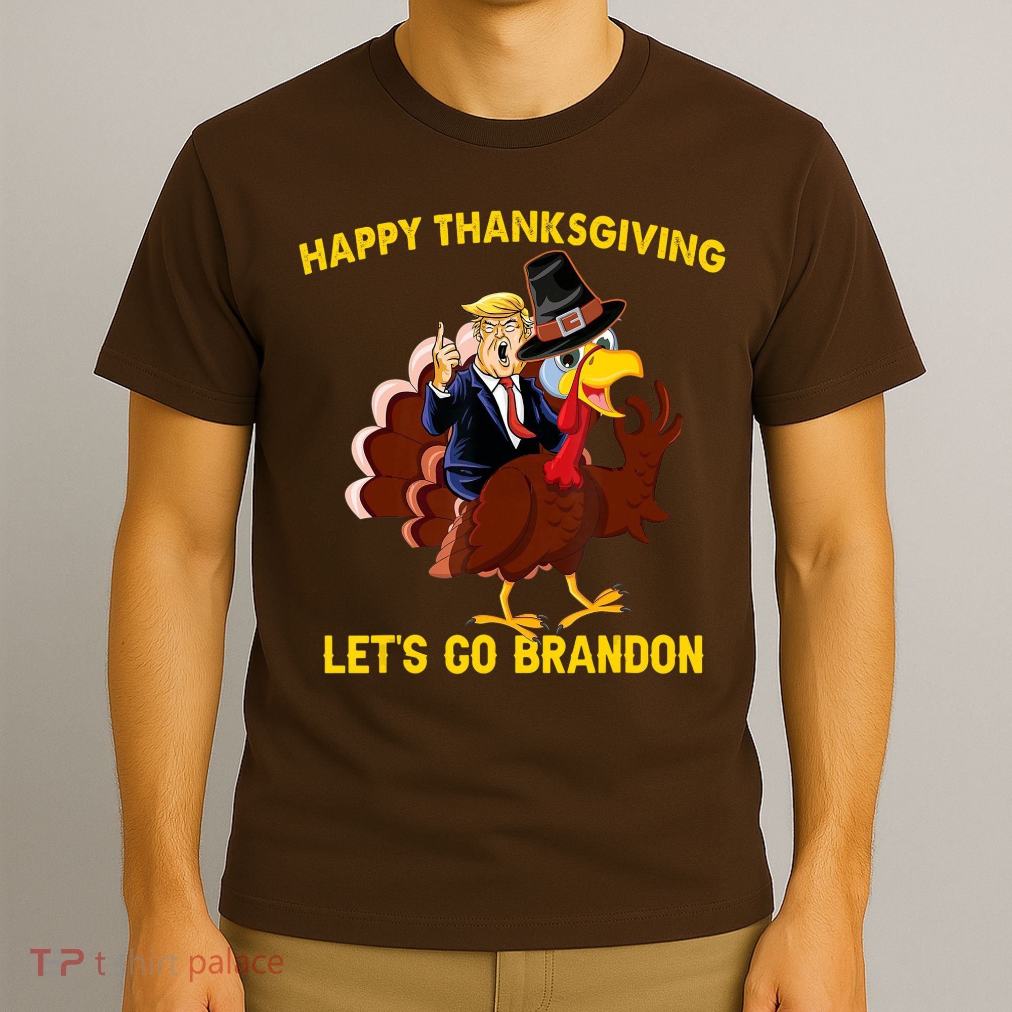 Riding Turkey Happy Thanksgiving Lets Go Brandon Trump T-Shirt