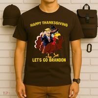 Riding Turkey Happy Thanksgiving Lets Go Brandon Trump T-Shirt thumb 6
