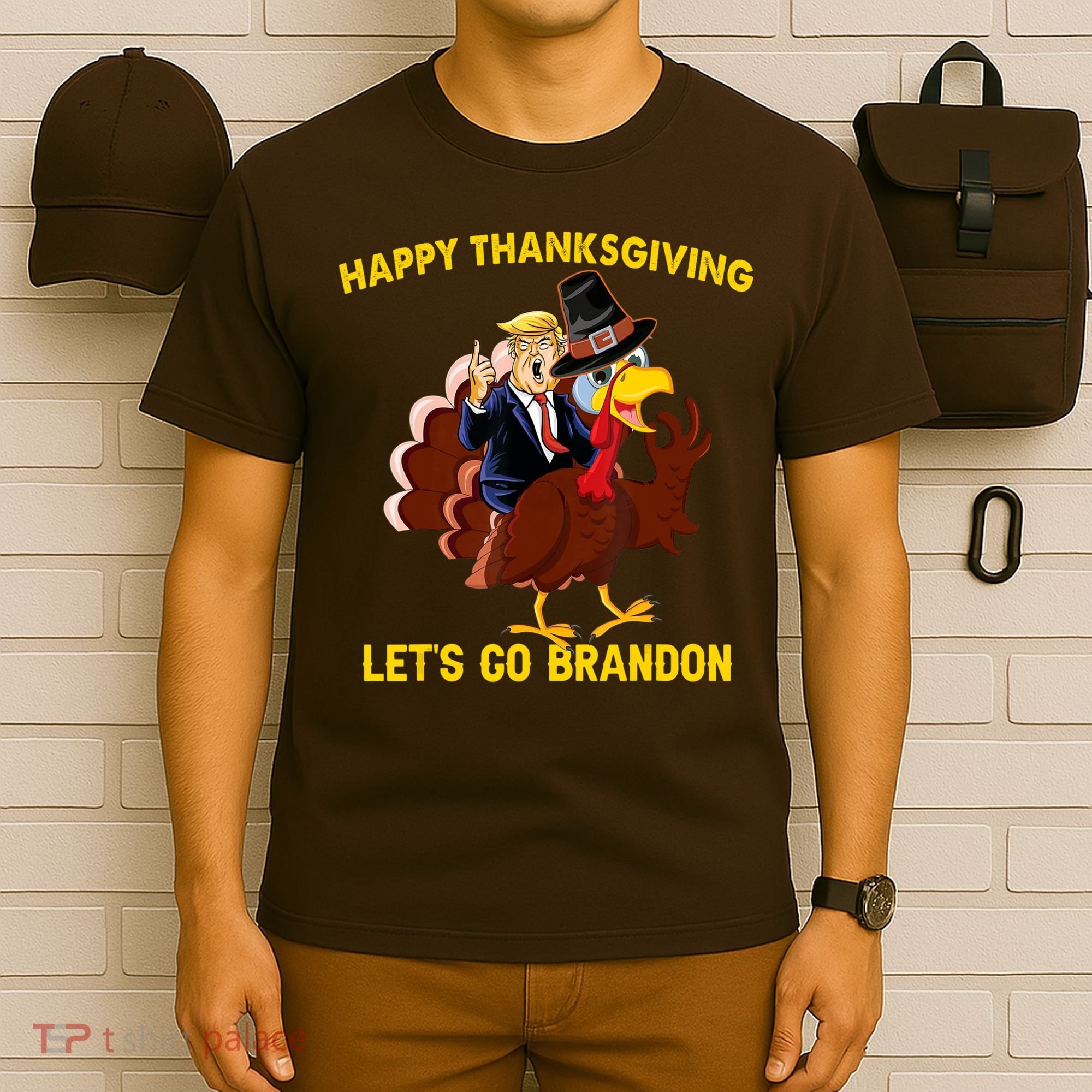Riding Turkey Happy Thanksgiving Lets Go Brandon Trump T-Shirt
