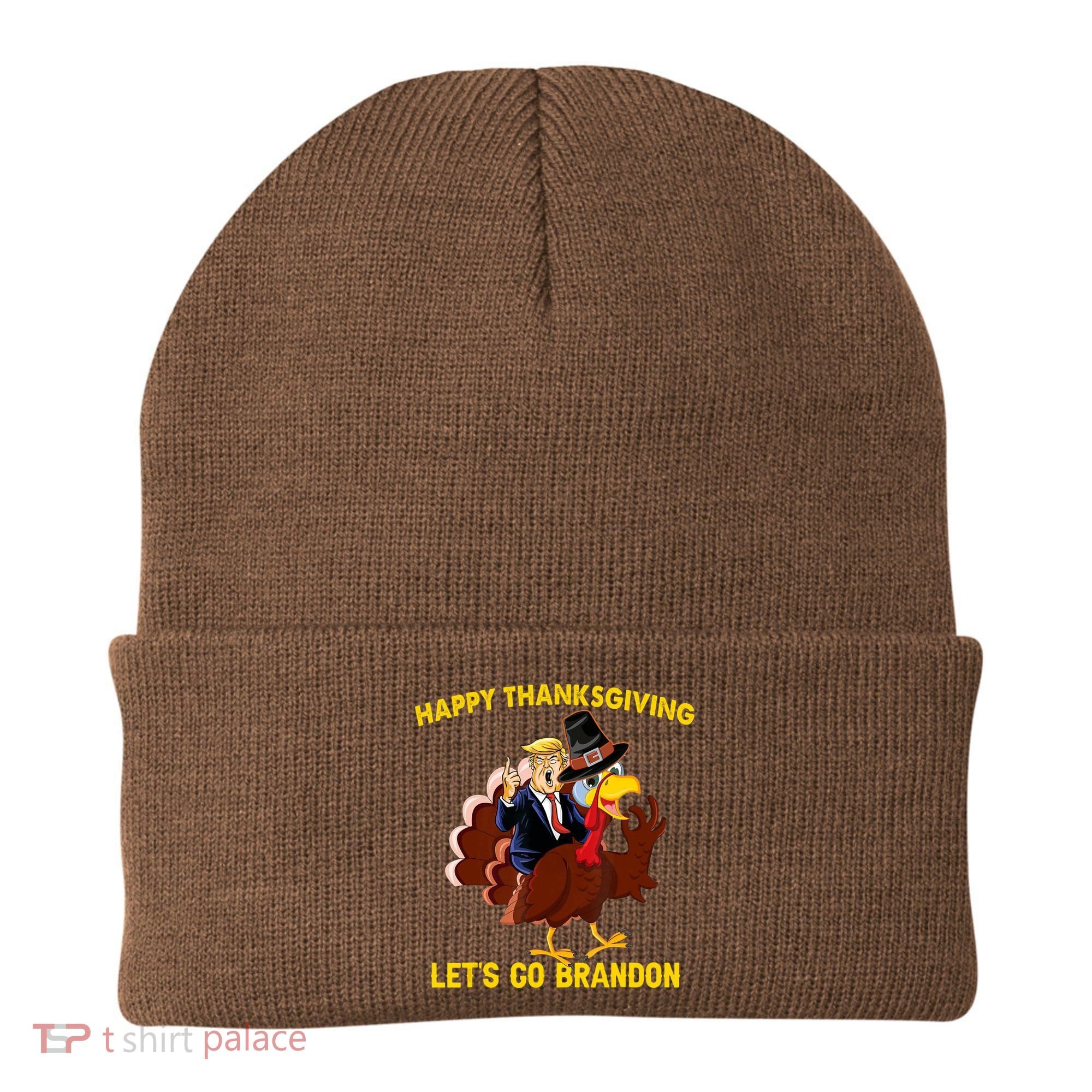 Riding Turkey Happy Thanksgiving Lets Go Brandon Trump Beanie
