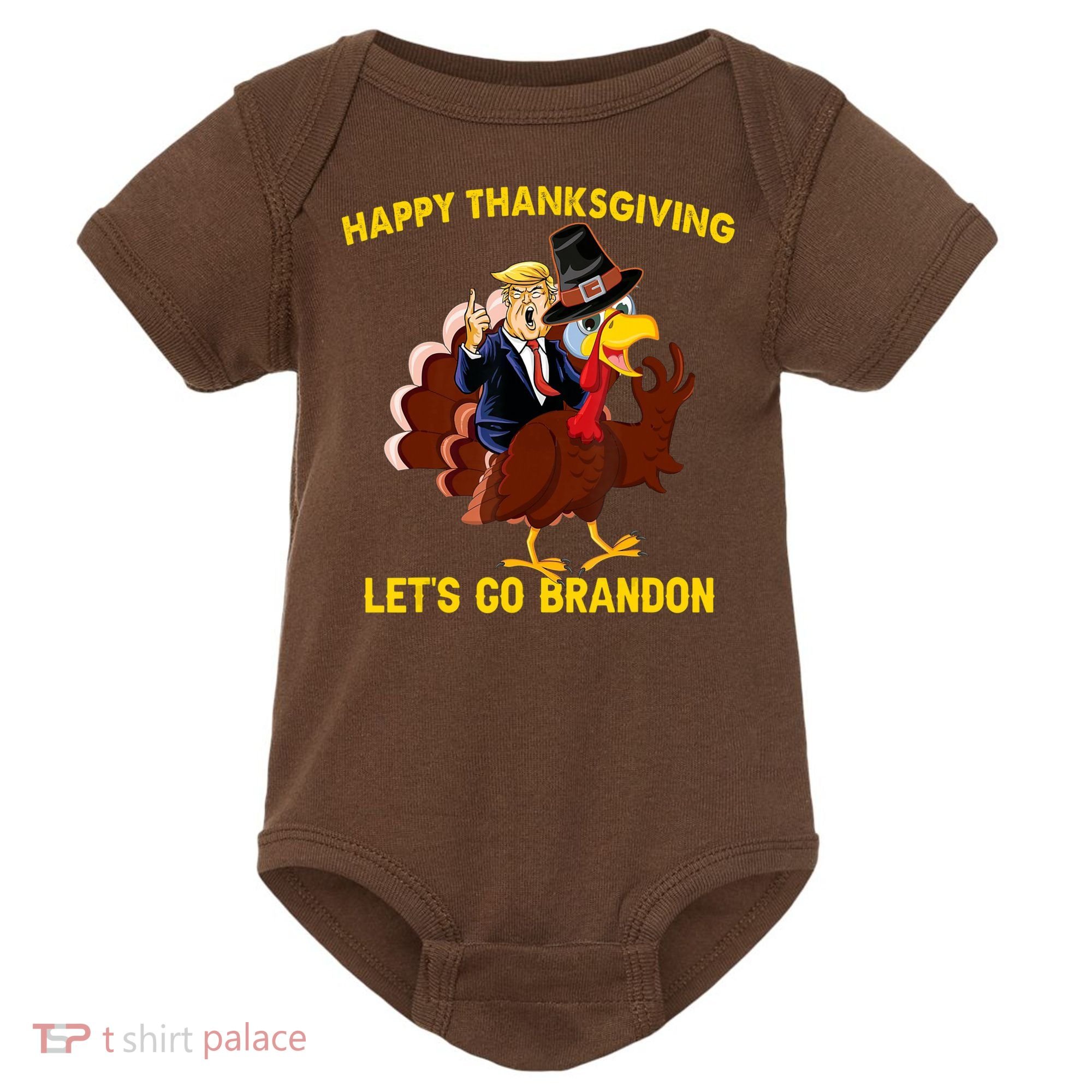 Riding Turkey Happy Thanksgiving Lets Go Brandon Trump Baby Bodysuit