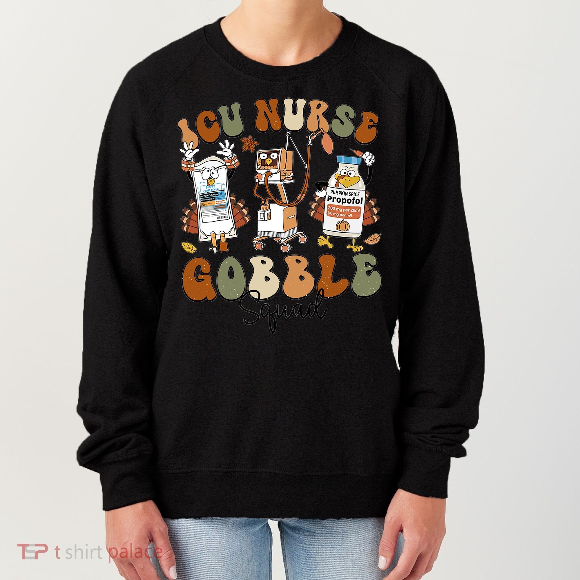 Retro Thanksgiving Icu Nurse Gobble Squad Turkey Autumn Rn Gift Women's Sweatshirt