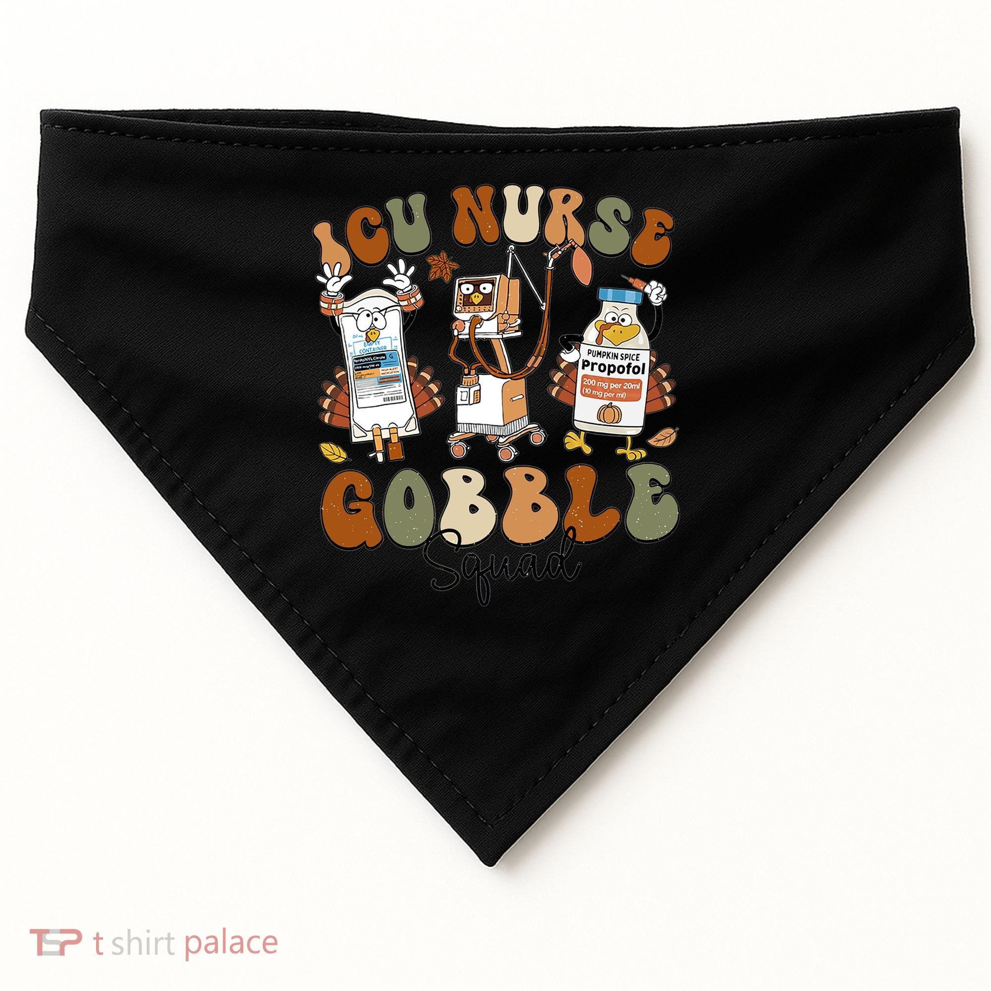 Retro Thanksgiving Icu Nurse Gobble Squad Turkey Autumn Rn Gift USA-Made Doggie Bandana
