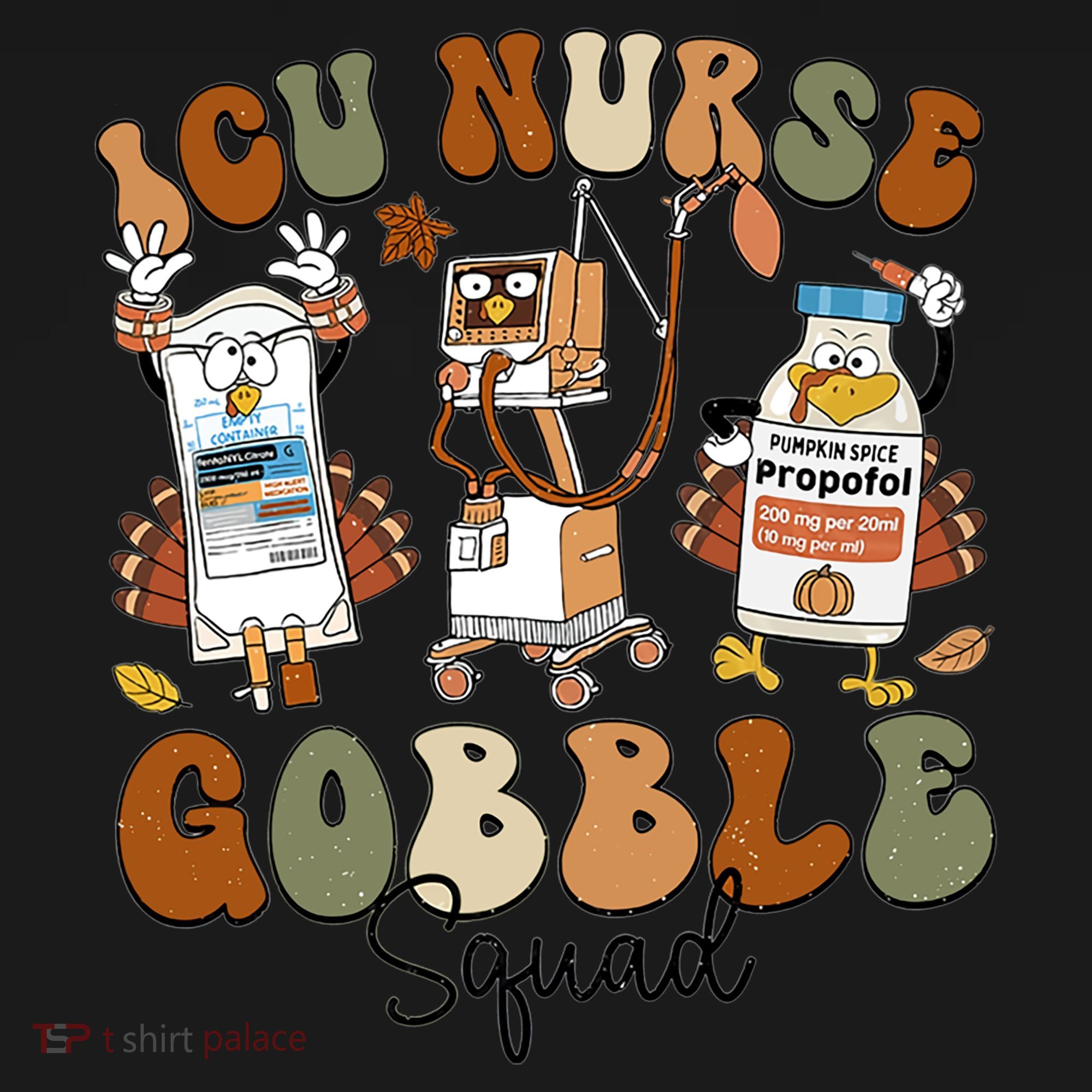 Retro Thanksgiving Icu Nurse Gobble Squad Turkey Autumn Rn Gift Women's Hoodie