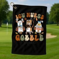 Retro Thanksgiving Icu Nurse Gobble Squad Turkey Autumn Rn Gift Golf Towel thumb 1