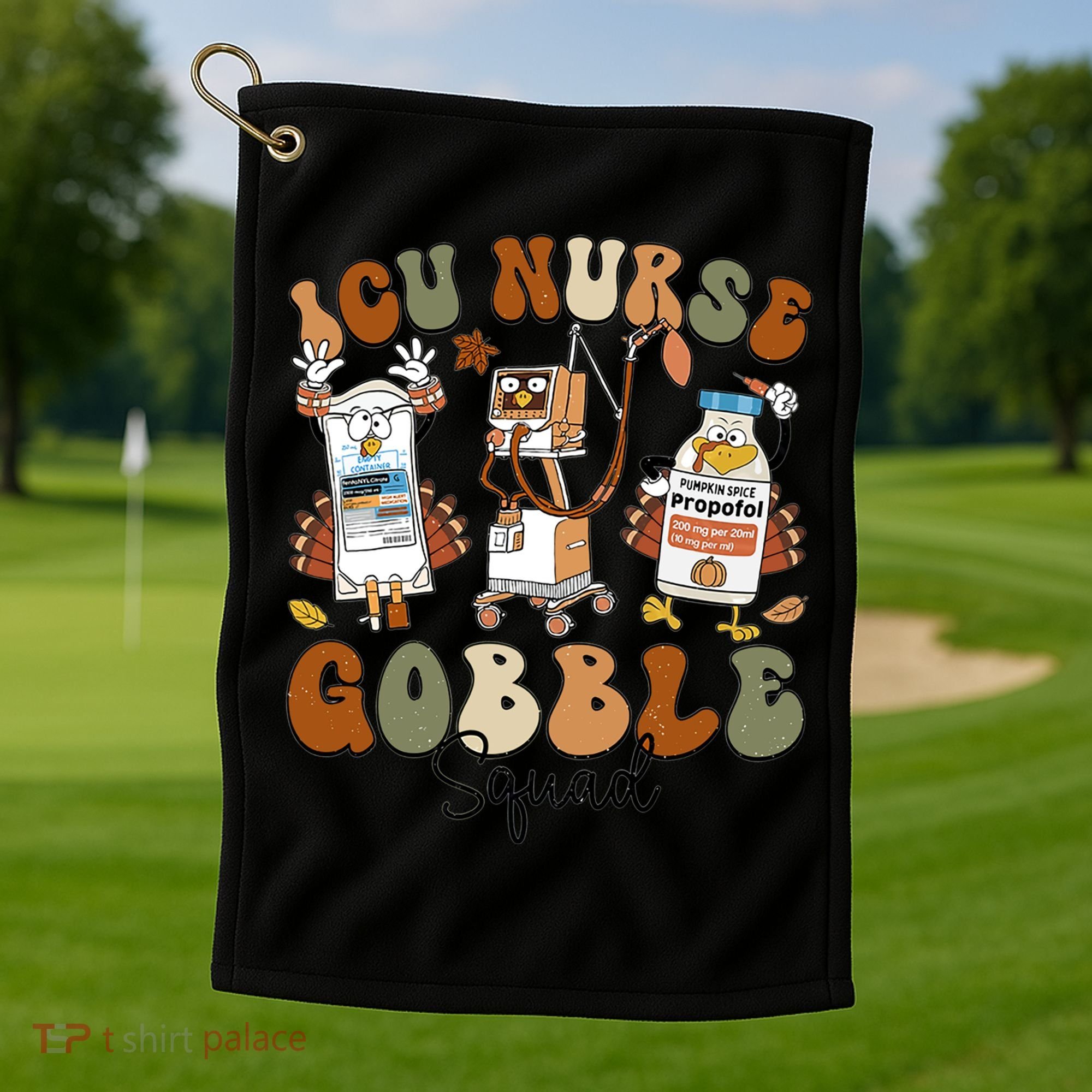 Retro Thanksgiving Icu Nurse Gobble Squad Turkey Autumn Rn Gift Golf Towel