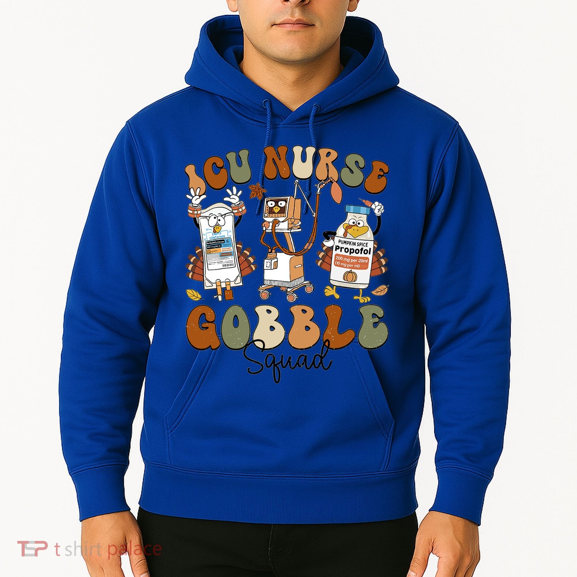Retro Thanksgiving Icu Nurse Gobble Squad Turkey Autumn Rn Gift Hoodie