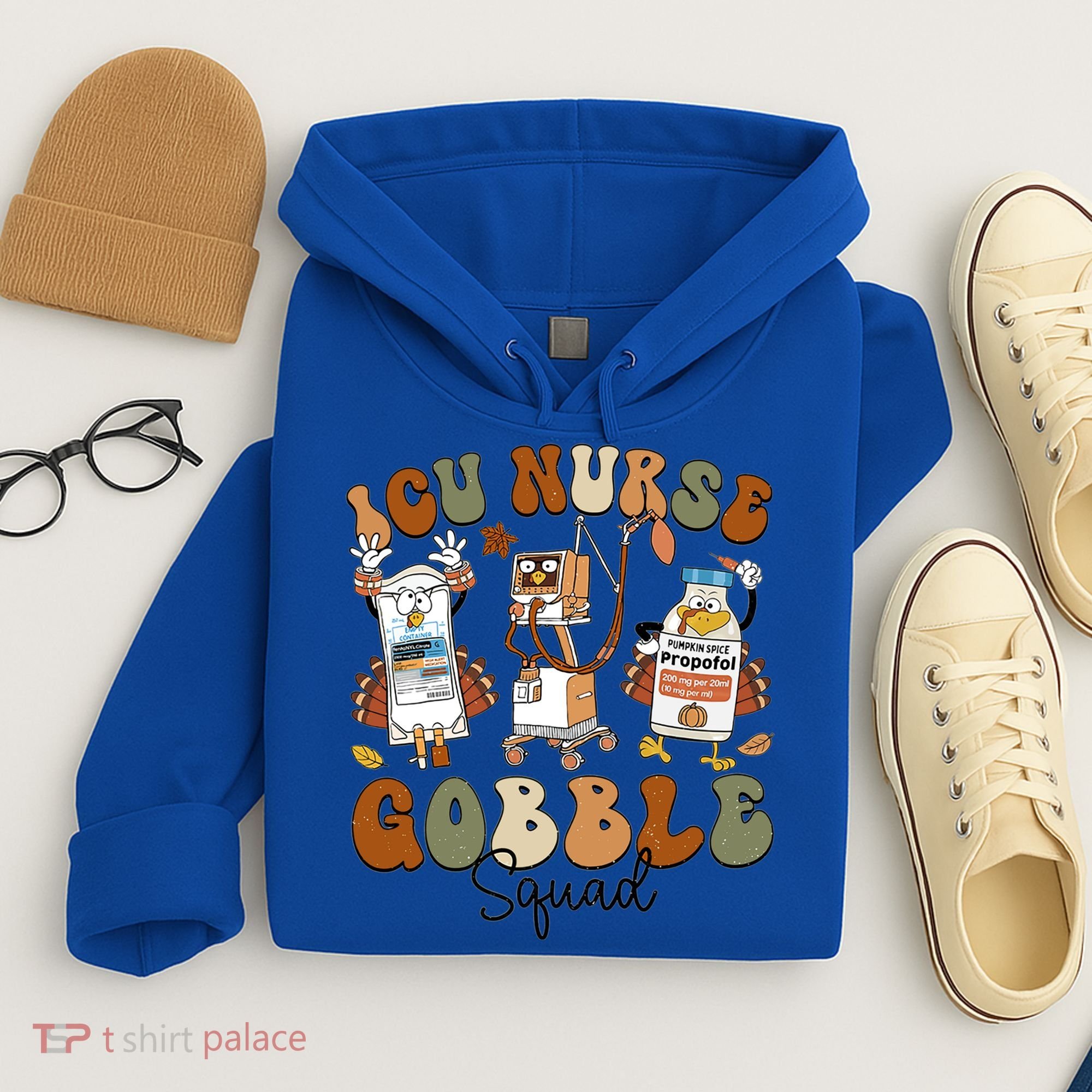 Retro Thanksgiving Icu Nurse Gobble Squad Turkey Autumn Rn Gift Hoodie