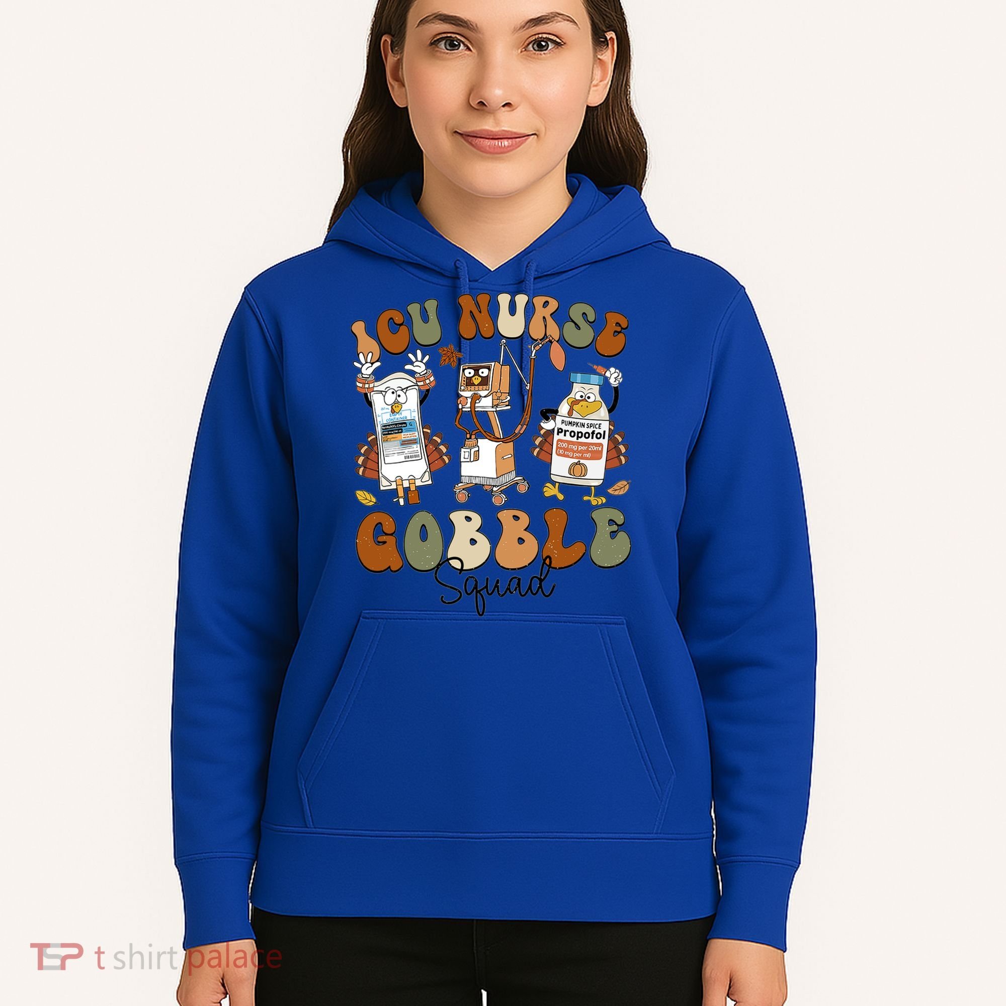 Retro Thanksgiving Icu Nurse Gobble Squad Turkey Autumn Rn Gift Hoodie