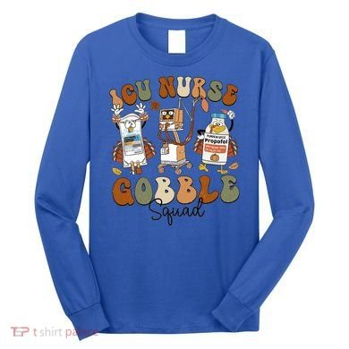 Retro Thanksgiving Icu Nurse Gobble Squad Turkey Autumn Rn Gift Long Sleeve Shirt