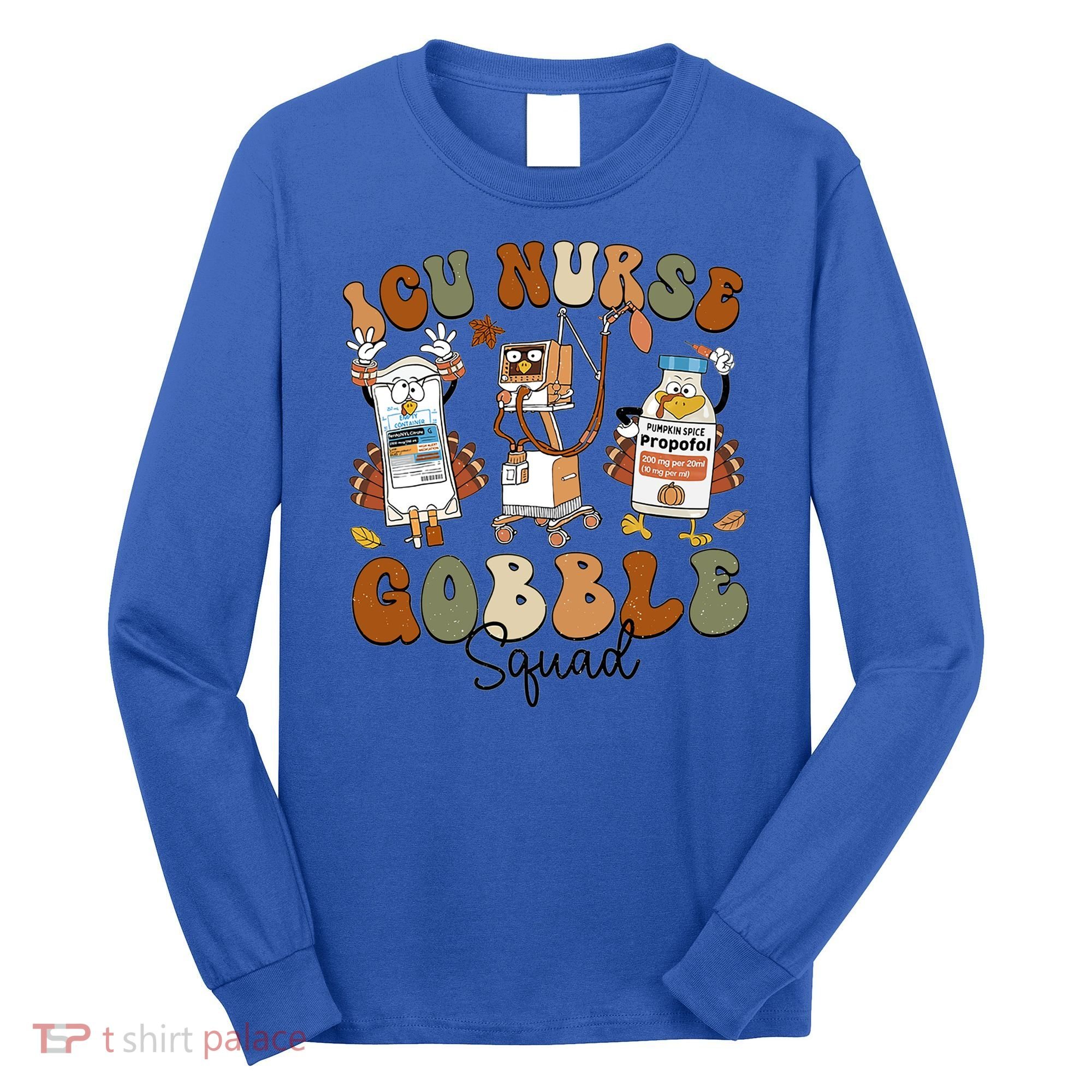 Retro Thanksgiving Icu Nurse Gobble Squad Turkey Autumn Rn Gift Long Sleeve Shirt