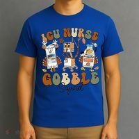 Retro Thanksgiving Icu Nurse Gobble Squad Turkey Autumn Rn Gift T-Shirt thumb 3