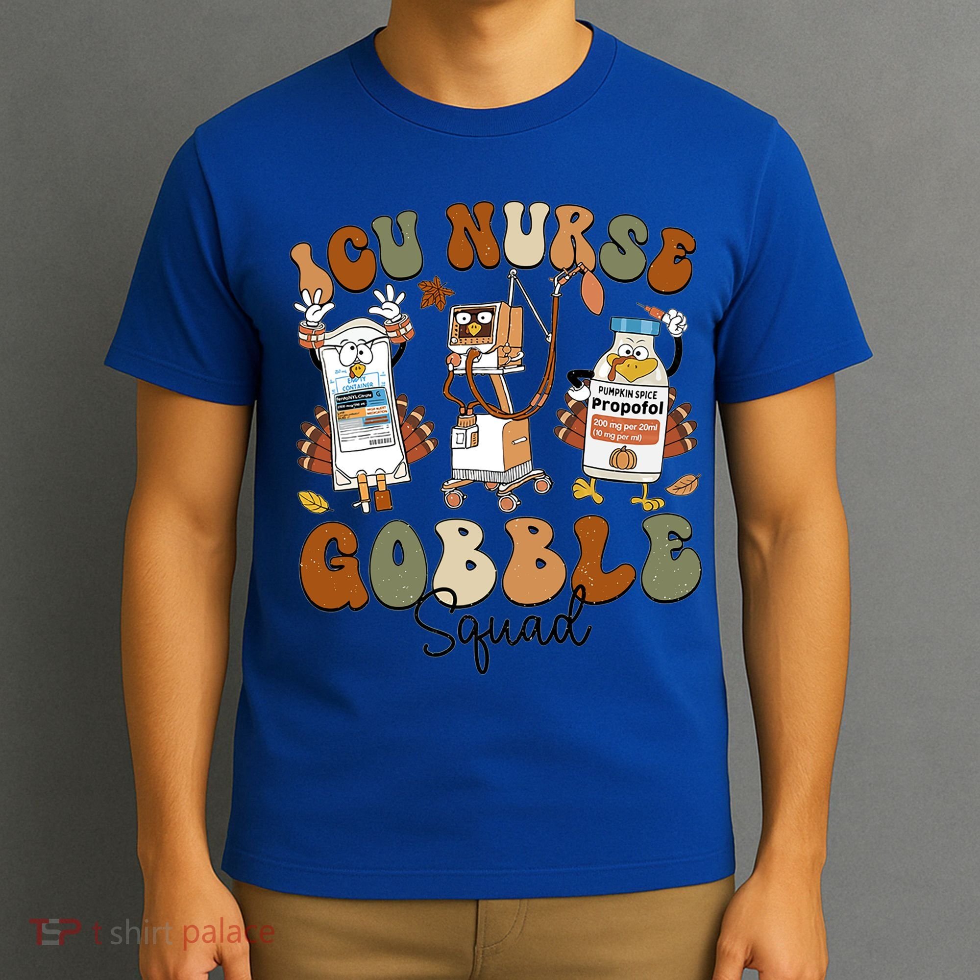 Retro Thanksgiving Icu Nurse Gobble Squad Turkey Autumn Rn Gift T-Shirt