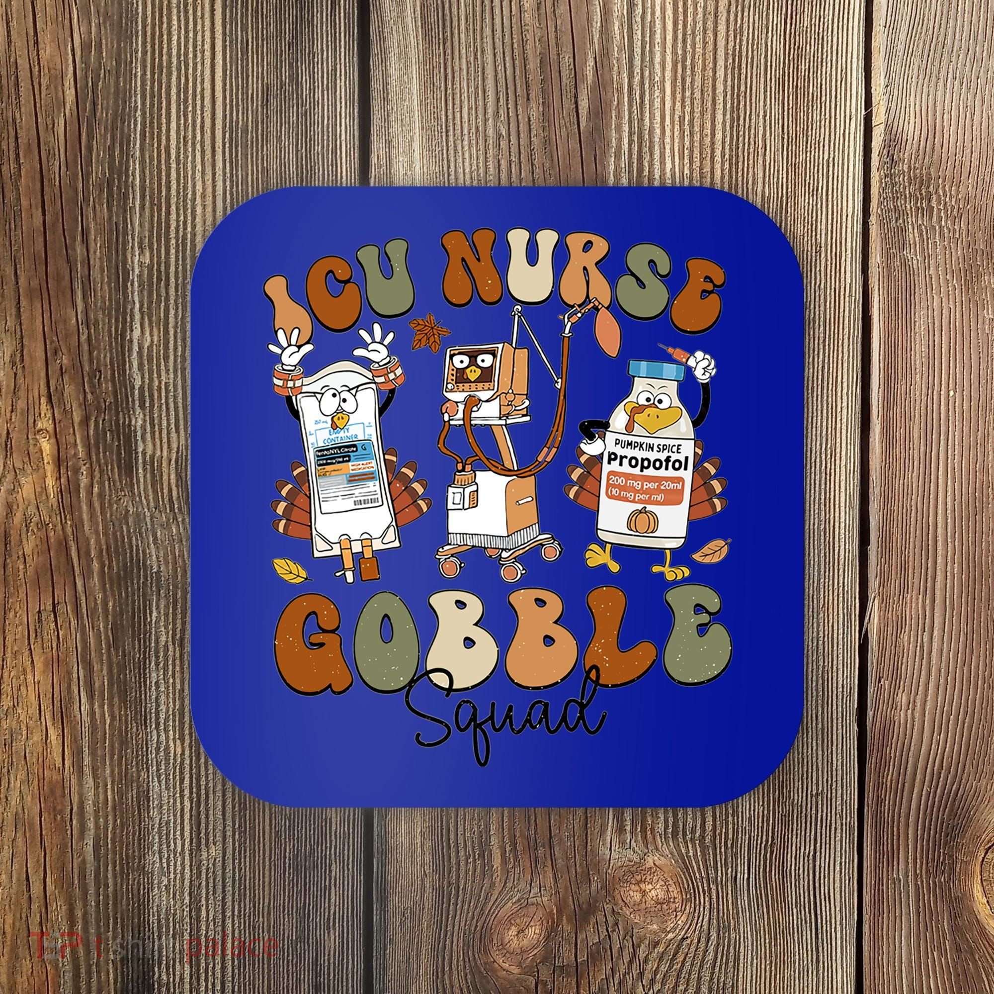 Retro Thanksgiving Icu Nurse Gobble Squad Turkey Autumn Rn Gift Coaster