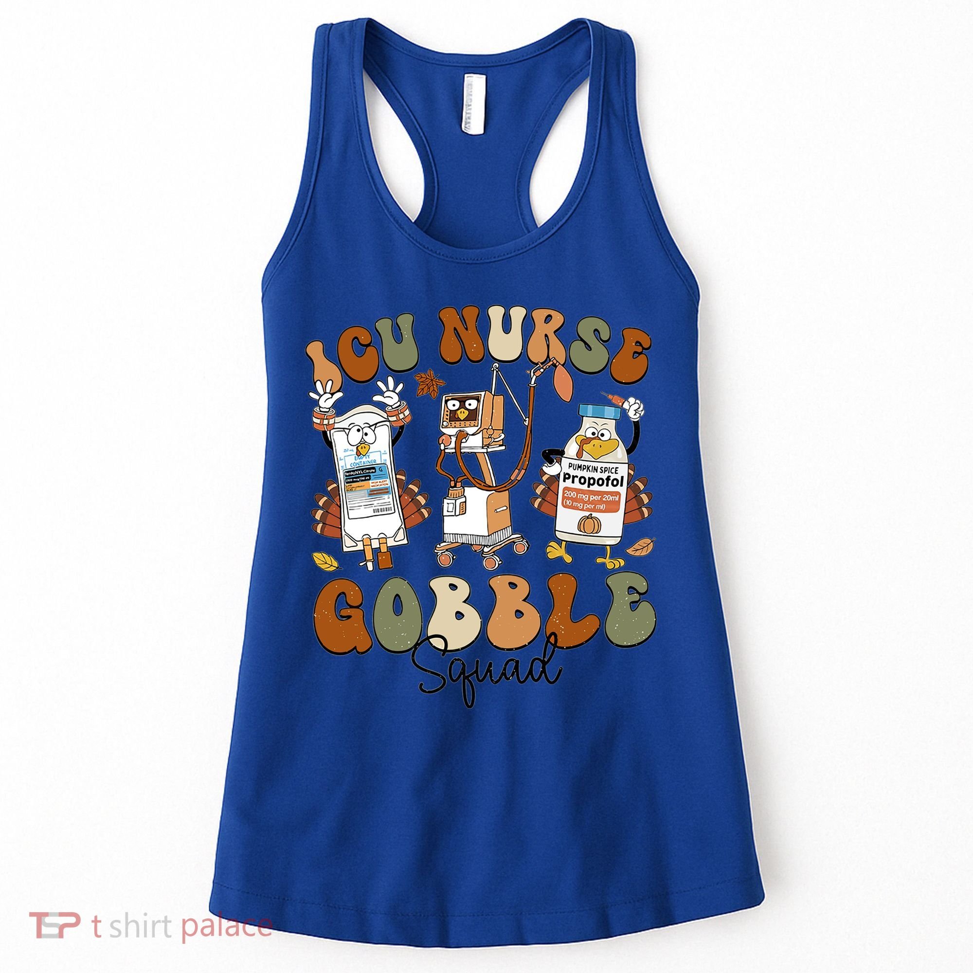 Retro Thanksgiving Icu Nurse Gobble Squad Turkey Autumn Rn Gift Women's Tank Top