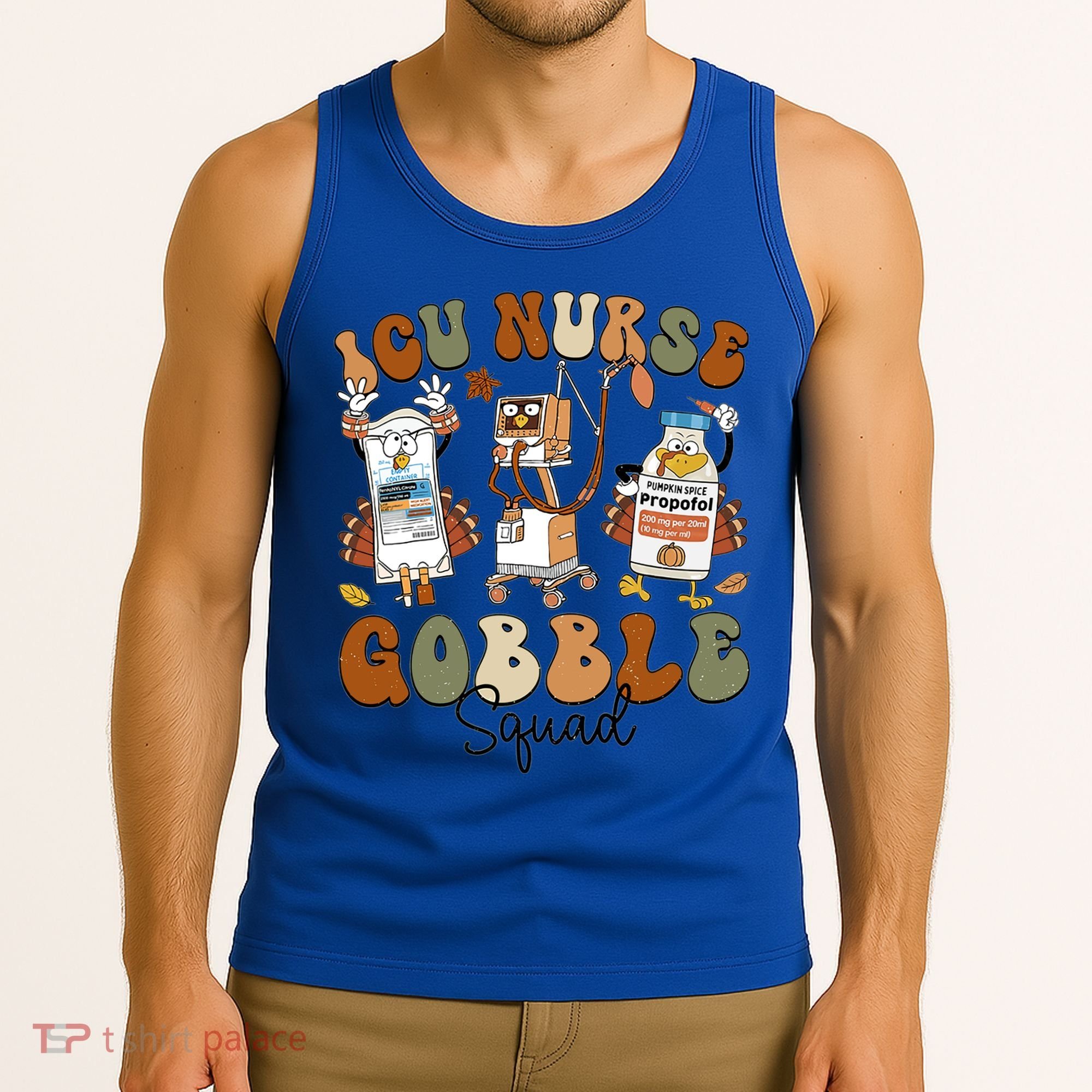 Retro Thanksgiving Icu Nurse Gobble Squad Turkey Autumn Rn Gift Tank Top