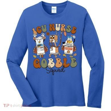 Retro Thanksgiving Icu Nurse Gobble Squad Turkey Autumn Rn Gift Women's Long Sleeve Shirt