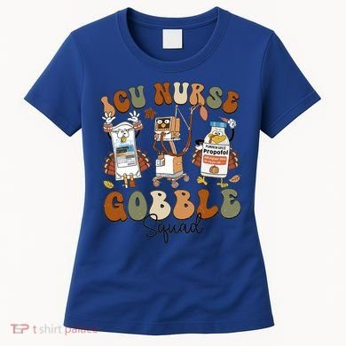Retro Thanksgiving Icu Nurse Gobble Squad Turkey Autumn Rn Gift Women's T-Shirt