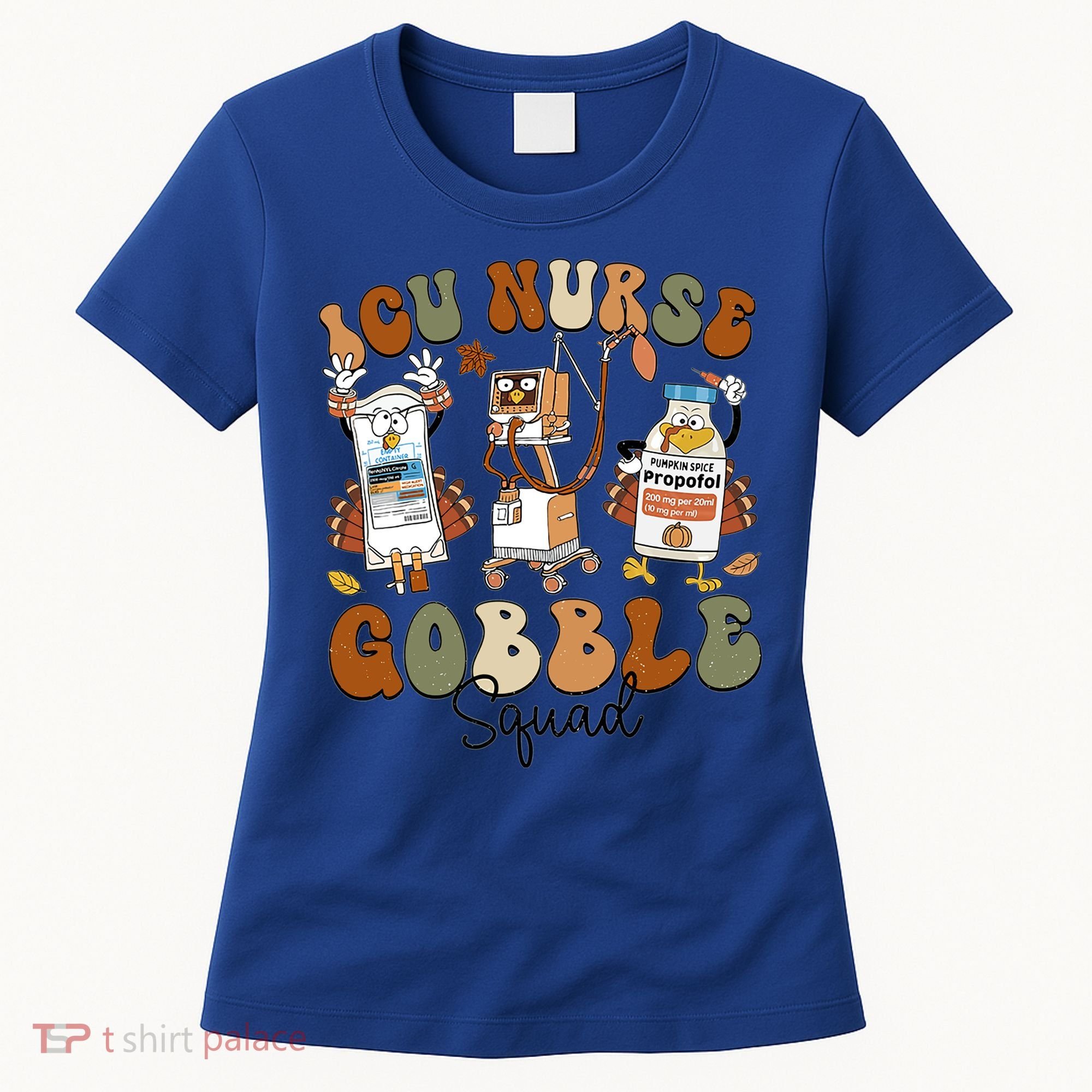 Retro Thanksgiving Icu Nurse Gobble Squad Turkey Autumn Rn Gift Women's T-Shirt