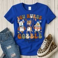 Retro Thanksgiving Icu Nurse Gobble Squad Turkey Autumn Rn Gift Women's T-Shirt thumb 3
