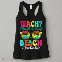 Retro Teach I Thought You Said Beach Teacher Summer Break Women's Tank Top thumb 3