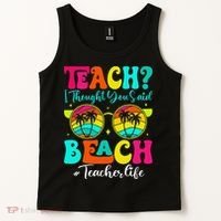 Retro Teach I Thought You Said Beach Teacher Summer Break Tank Top thumb 2