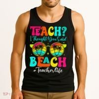 Retro Teach I Thought You Said Beach Teacher Summer Break Tank Top thumb 3