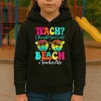 Retro Teach I Thought You Said Beach Teacher Summer Break Kids Hoodie thumb 3