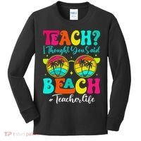Retro Teach I Thought You Said Beach Teacher Summer Break Kids Long Sleeve Shirt thumb 0