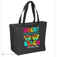 Retro Teach I Thought You Said Beach Teacher Summer Break Tote Bag thumb 2