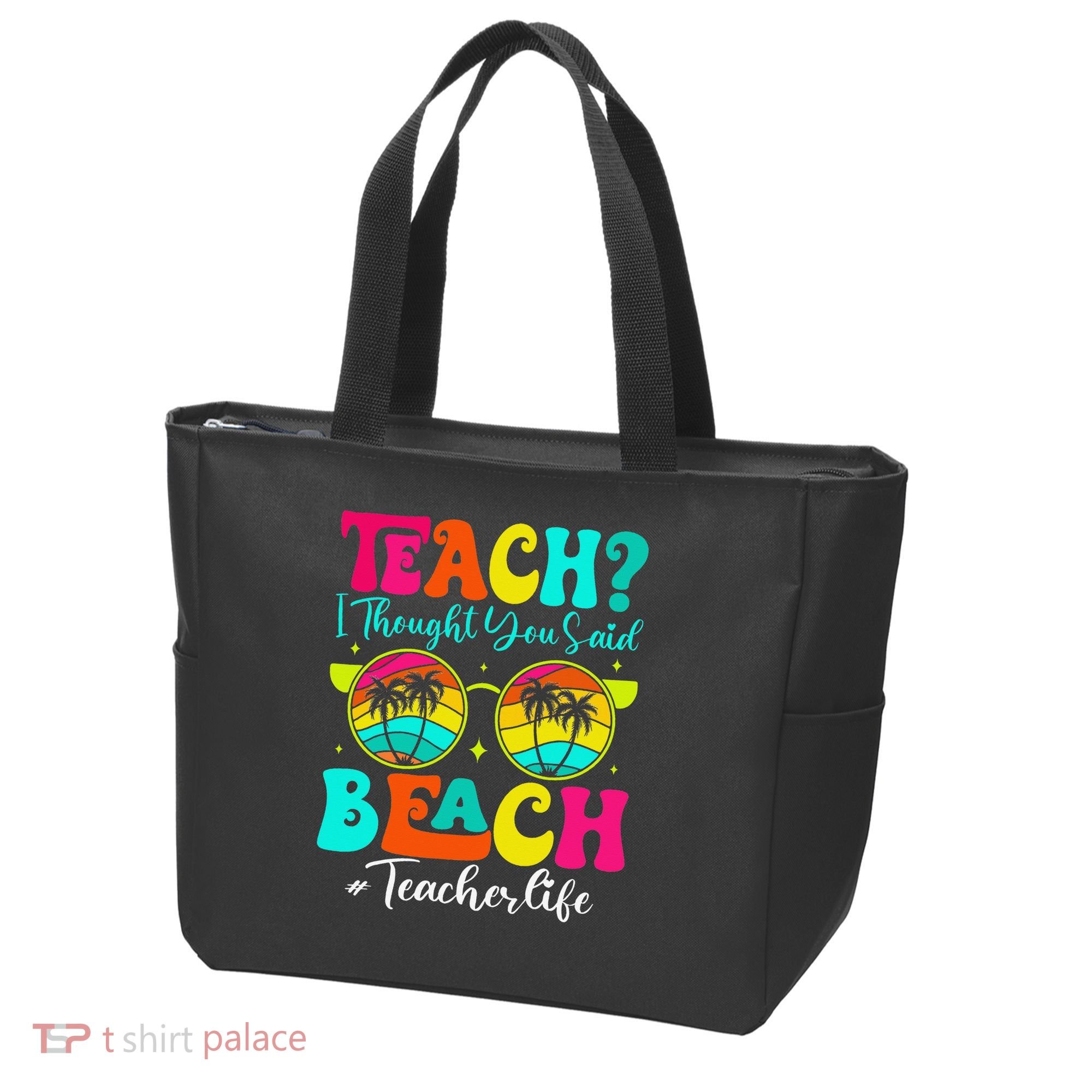 Retro Teach I Thought You Said Beach Teacher Summer Break Tote Bag