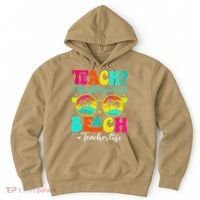Retro Teach I Thought You Said Beach Teacher Summer Break Hoodie thumb 0
