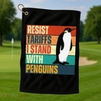 Resist Tariffs I Stand With Penguins Golf Towel thumb 1