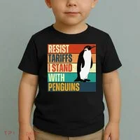 Resist Tariffs I Stand With Penguins Toddler T-Shirt thumb 2