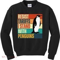 Resist Tariffs I Stand With Penguins Kids Sweatshirt thumb 0