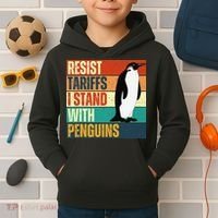 Resist Tariffs I Stand With Penguins Kids Hoodie thumb 2