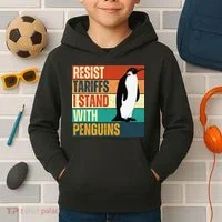 Resist Tariffs I Stand With Penguins Kids Hoodie thumb 2