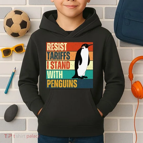 Resist Tariffs I Stand With Penguins Kids Hoodie
