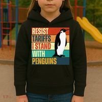 Resist Tariffs I Stand With Penguins Kids Hoodie thumb 3