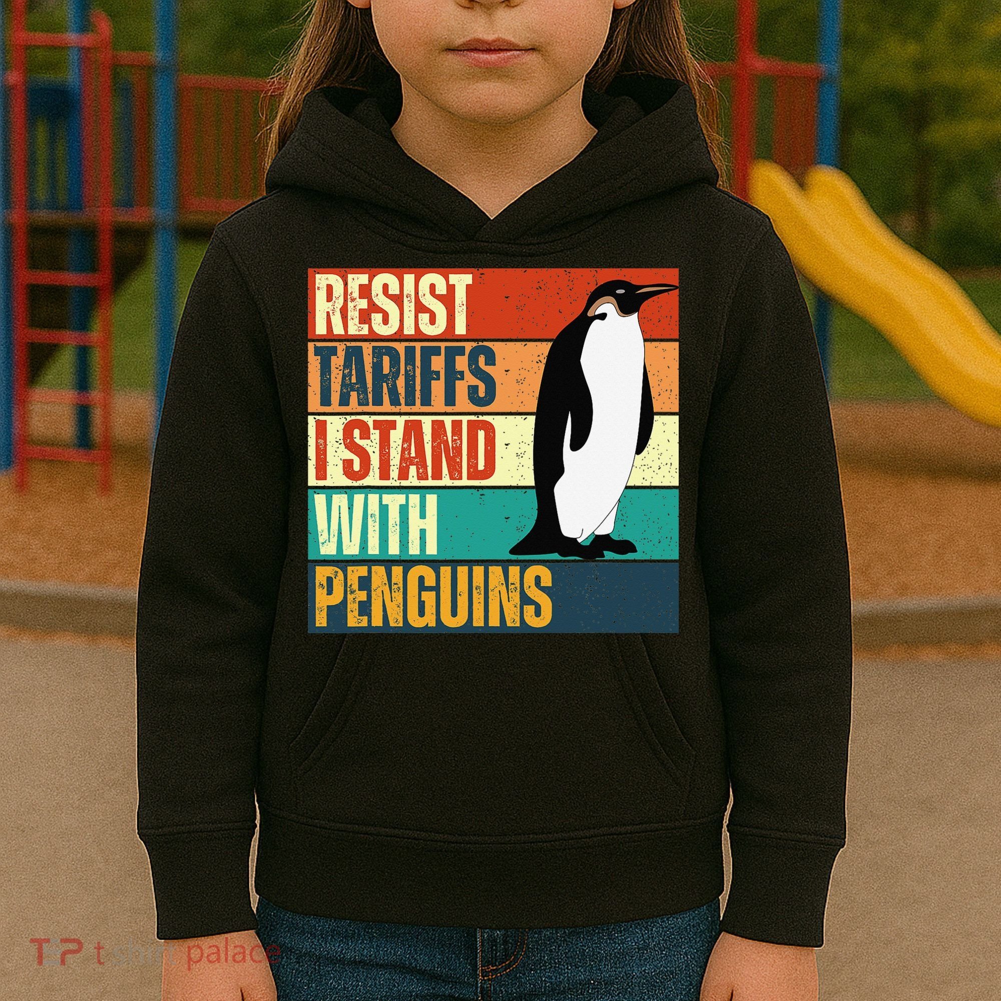 Resist Tariffs I Stand With Penguins Kids Hoodie
