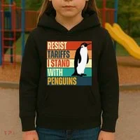 Resist Tariffs I Stand With Penguins Kids Hoodie thumb 3