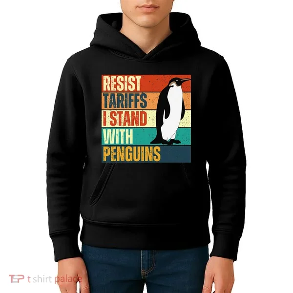 Resist Tariffs I Stand With Penguins Kids Hoodie