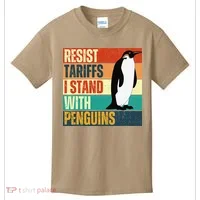 Resist Tariffs I Stand With Penguins Kids T-Shirt thumb 0