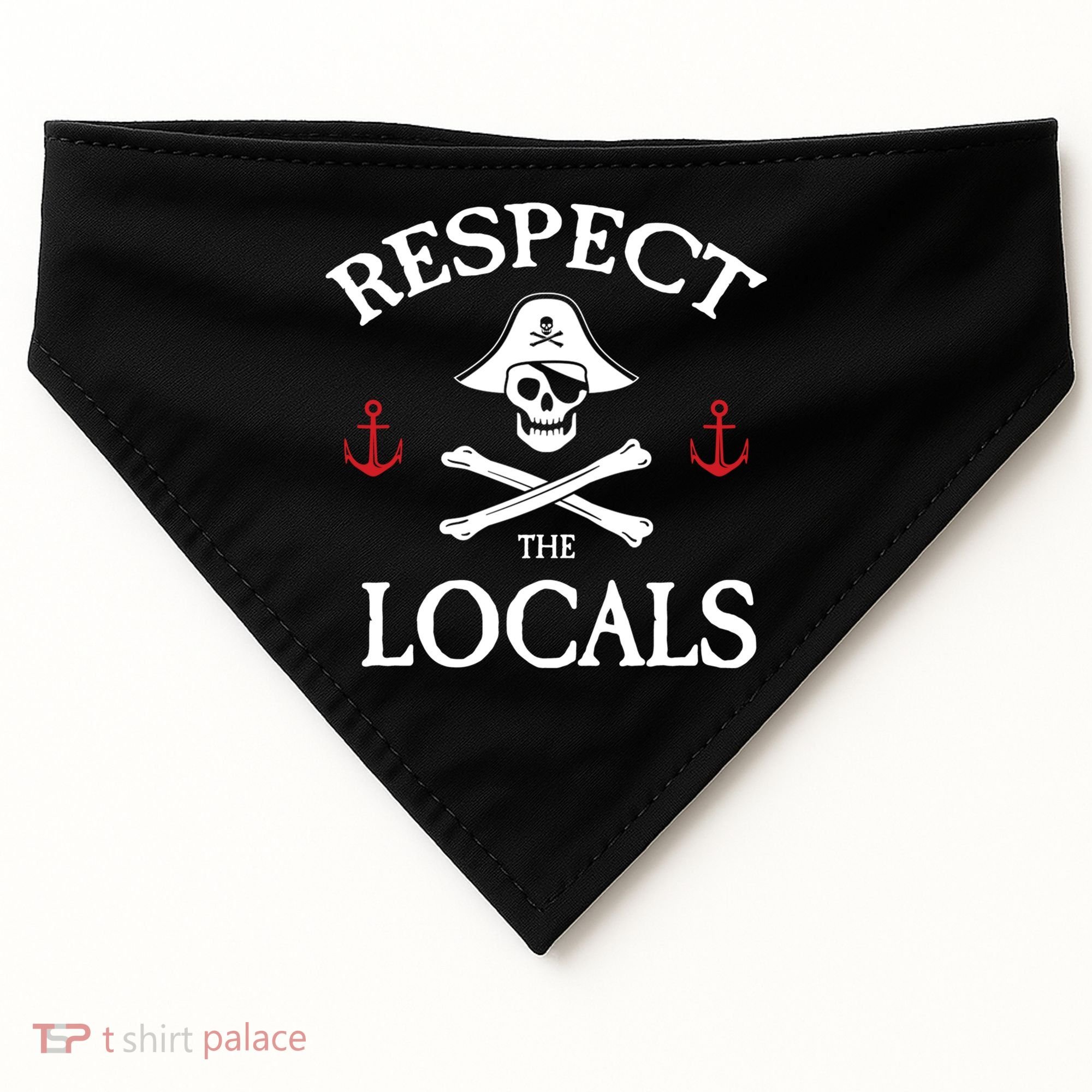 Respect The Locals Skull Crossbones Funny Pirate Gasparilla Cute Gift USA-Made Doggie Bandana