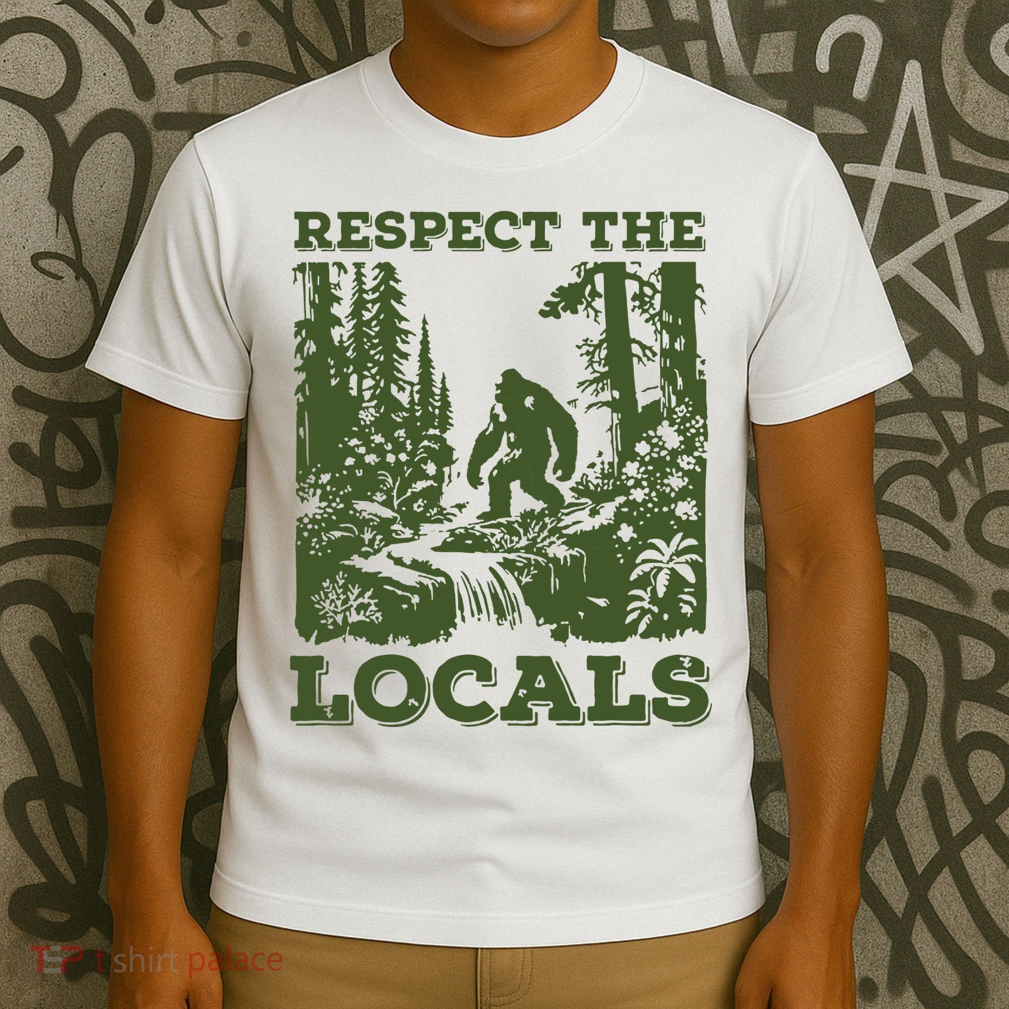 Respect The Locals Big Foot Sasquatch Yeti Walking In The Forest Vintage T-Shirt