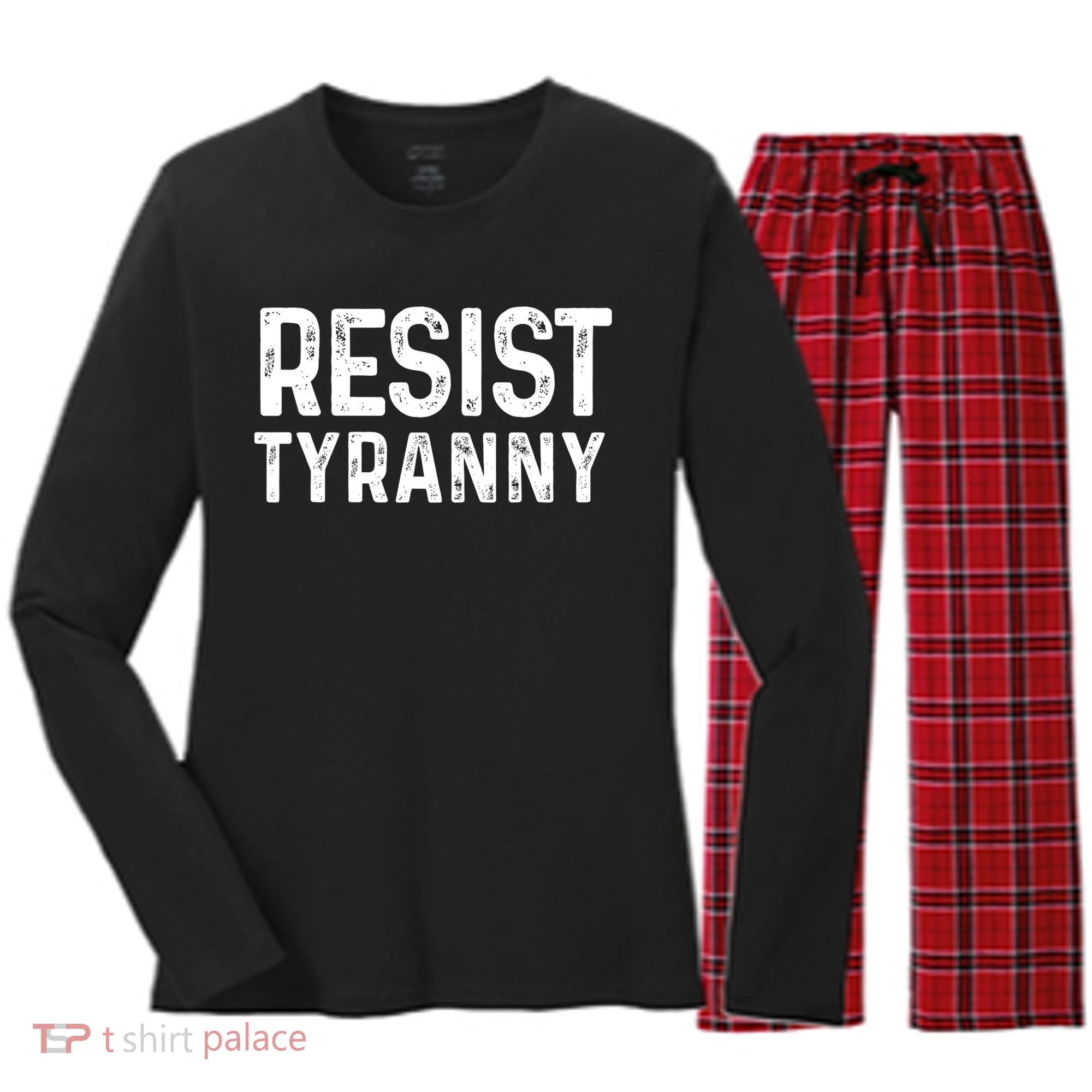 Resist Tyranny Libertarian Conservative USA Liberty Freedom Women's Long Sleeve Flannel Pajama Set 