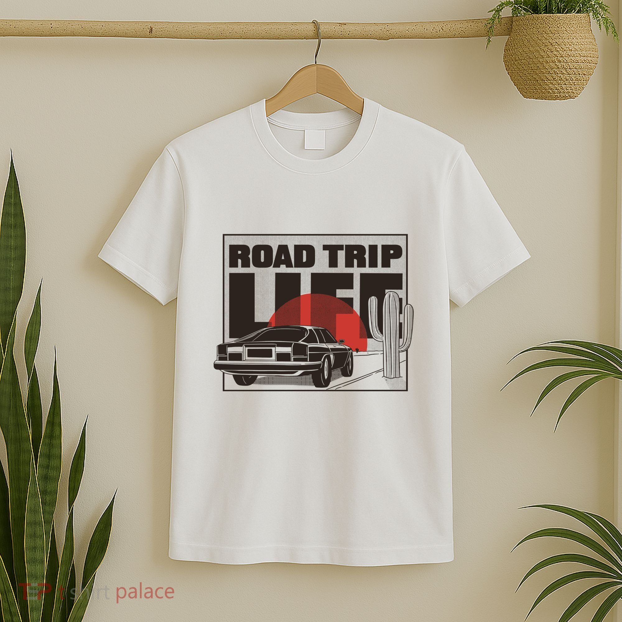 Road Trip Life Vintage Car Sunset T-Shirt